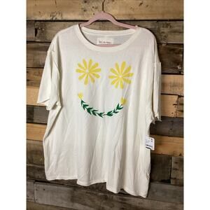 Free People Women’s Sunshine Smiles Graphic Print Cotton T shirt Size M Ivory